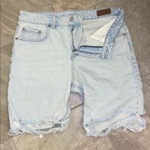 ASOS light wash distressed hem denim shorts